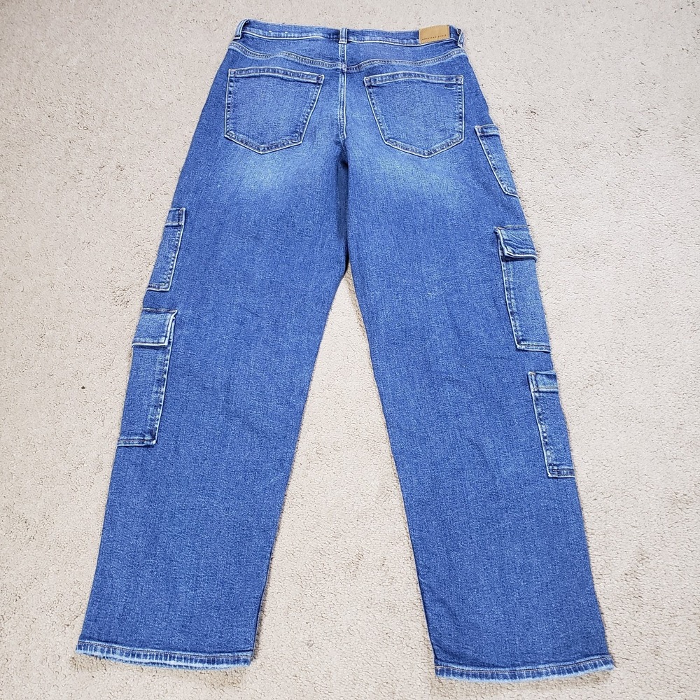American Eagle Jeans Womens 8 Blue Super High Rise Baggy Straight Cargo Stretch - Picture 3 of 14